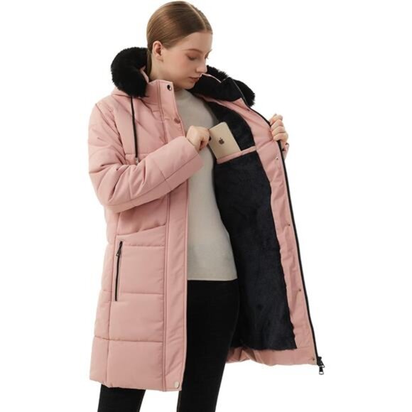 Women's Winter Puffer Coat Jacket Waterproof Pink - Picture 6 of 6